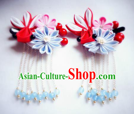 Asian Japan Traditional Geisha Daisy Tassel Hair Claw Japanese Kimono Hair Accessories for Women