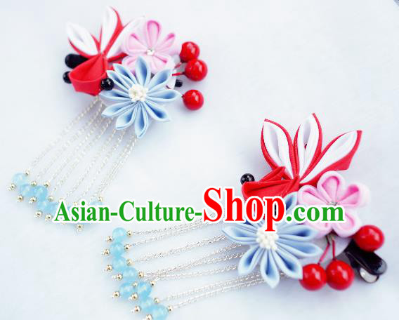 Asian Japan Traditional Geisha Daisy Tassel Hair Claw Japanese Kimono Hair Accessories for Women