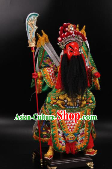 Traditional Chinese Handmade Green General Guan Yu Puppet Marionette Puppets String Puppet Wooden Image Arts Collectibles