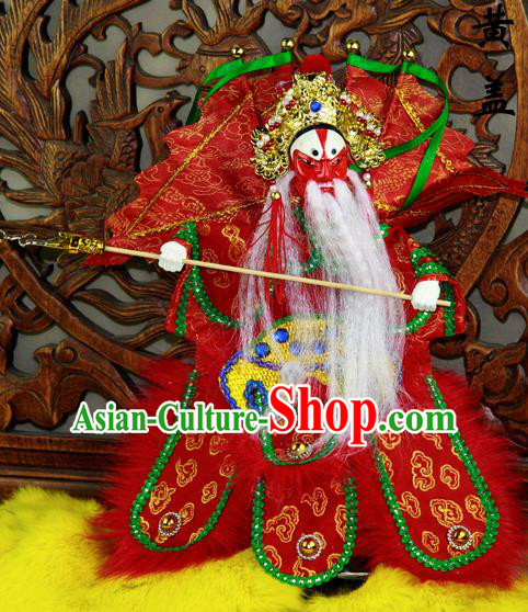 Chinese Traditional Red General Huang Gai Marionette Puppets Handmade Puppet String Puppet Wooden Image Arts Collectibles