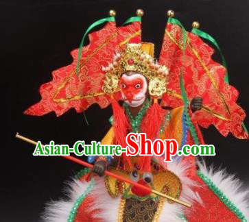Traditional Chinese Red Sun Wukong Marionette Puppets Handmade Puppet String Puppet Wooden Image Arts Collectibles