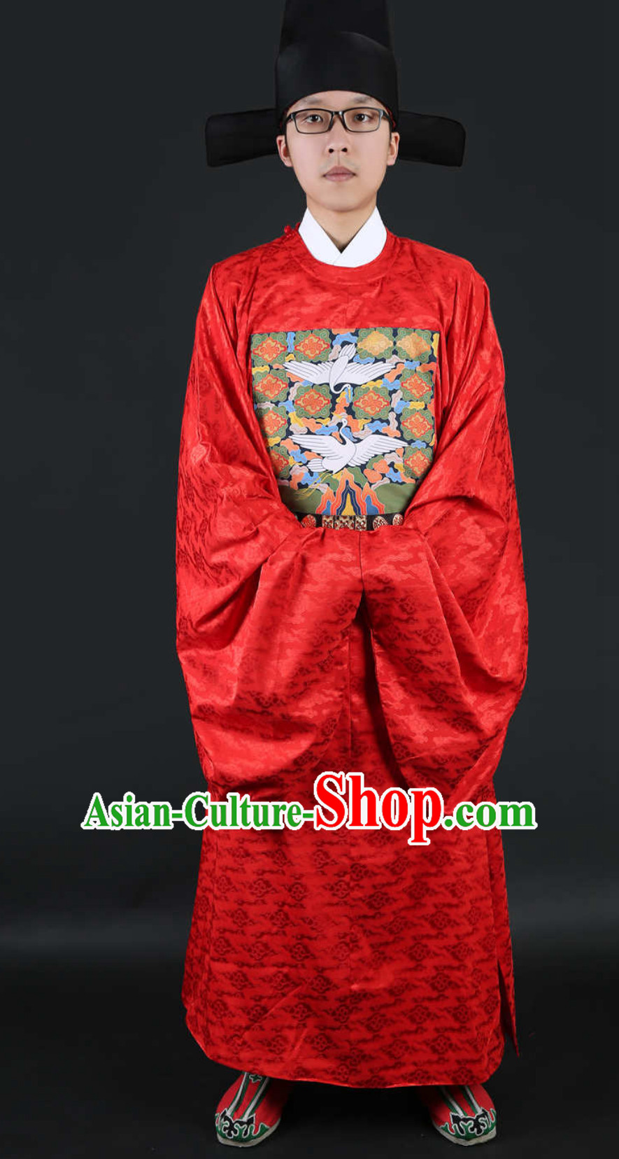 Ancient Chinese Ming Dynasty Government Official Film Costumes and Hat Complete Set for Men