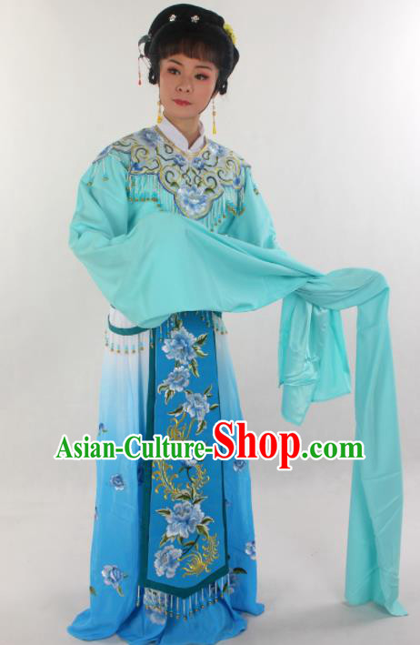 Handmade Traditional Chinese Beijing Opera Hua Tan Diva Blue Dress Ancient Imperial Consort Costumes for Women