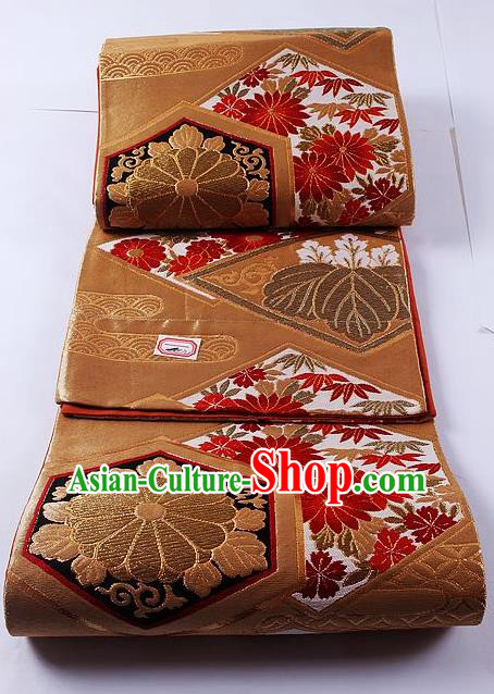Traditional Japanese Classical Daisy Pattern Brown Waistband Kimono Brocade Accessories Yukata Belt for Women