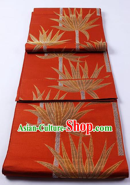 Traditional Japanese Classical Bamboo Pattern Red Waistband Kimono Brocade Accessories Yukata Belt for Women