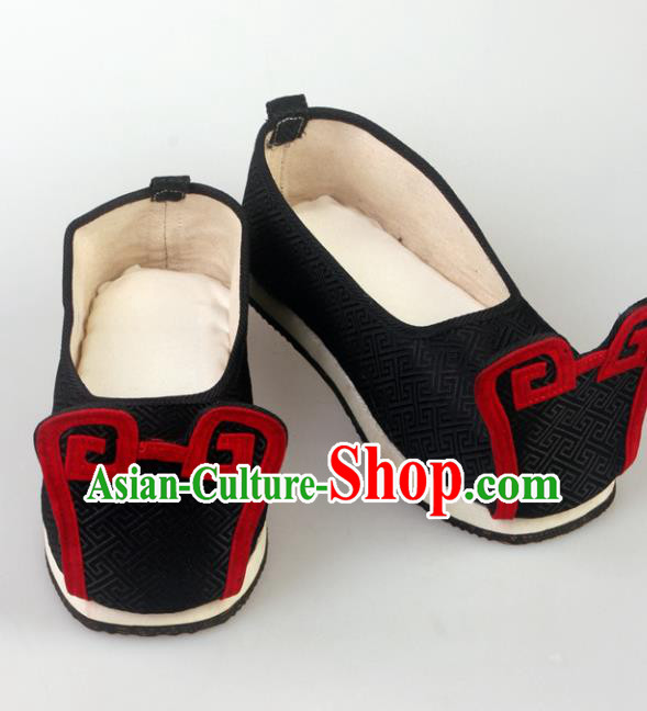 Traditional Chinese Beijing Opera Shoes Handmade Ancient Han Dynasty Wedding Black Hanfu Shoes for Men