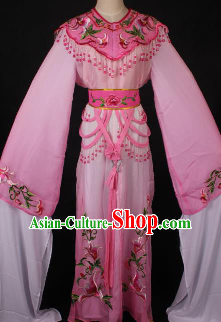 Traditional Chinese Shaoxing Opera Princess Embroidered Pink Dress Ancient Peking Opera Diva Costume for Women