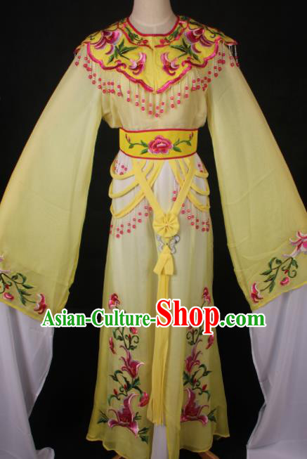 Traditional Chinese Shaoxing Opera Princess Embroidered Yellow Dress Ancient Peking Opera Diva Costume for Women