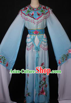 Traditional Chinese Shaoxing Opera Princess Embroidered Blue Dress Ancient Peking Opera Diva Costume for Women