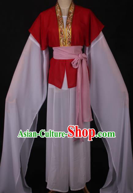 Traditional Chinese Shaoxing Opera Maidservants Red Dress Ancient Peking Opera Village Girl Costume for Women
