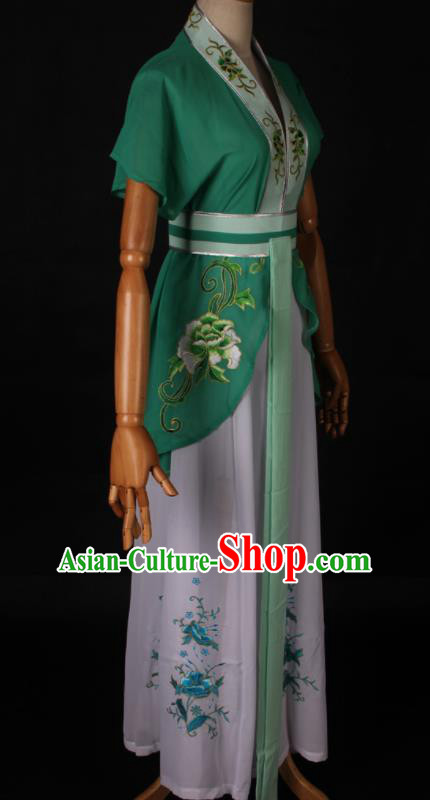Traditional Chinese Shaoxing Opera Maidservant Green Dress Ancient Peking Opera Poor Lady Costume for Women