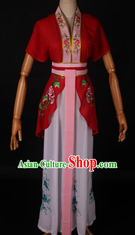 Traditional Chinese Shaoxing Opera Maidservant Red Dress Ancient Peking Opera Poor Lady Costume for Women