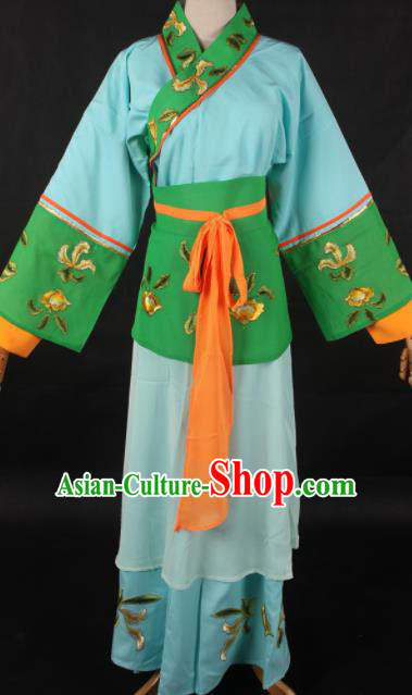 Chinese Traditional Shaoxing Opera Blue Dress Ancient Peking Opera Maidservant Costume for Women