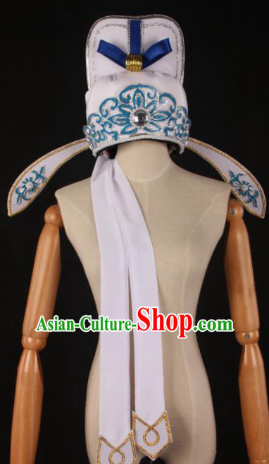 Traditional Chinese Shaoxing Opera Niche White Hat Ancient Childe Scholar Headwear for Men