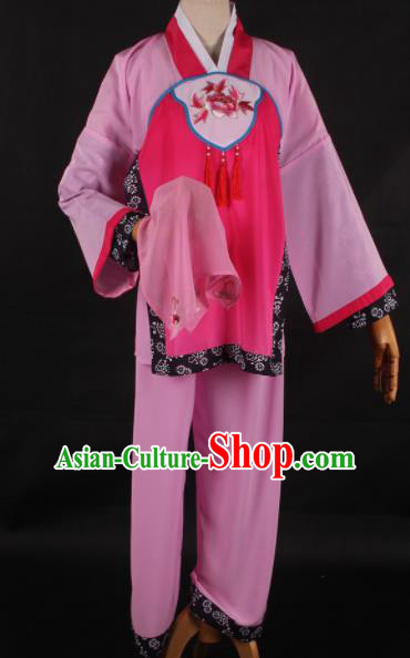 Traditional Chinese Shaoxing Opera Maidservants Pink Clothing Ancient Peking Opera Poor Lady Costume for Women
