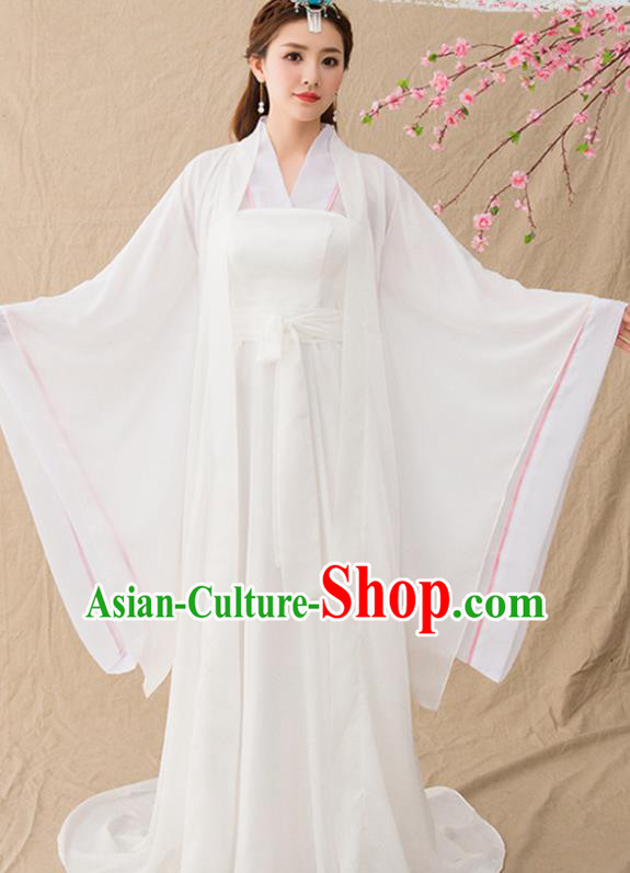 Chinese Ancient Drama Female Swordsman White Hanfu Dress Traditional Song Dynasty Court Princess Replica Costumes for Women