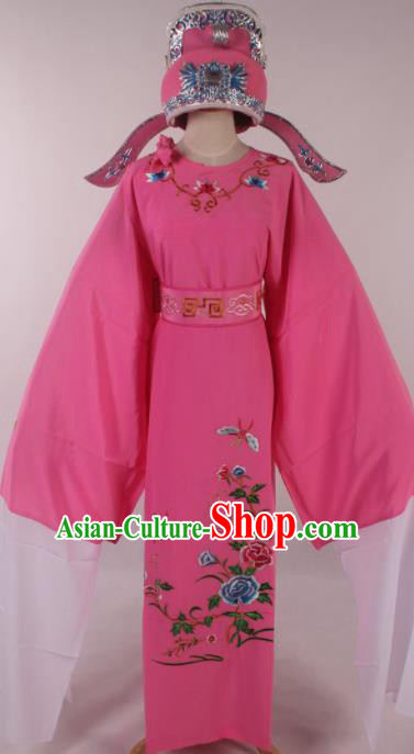 Traditional Chinese Shaoxing Opera Niche Embroidered Peony Pink Robe Ancient Nobility Childe Costume for Men