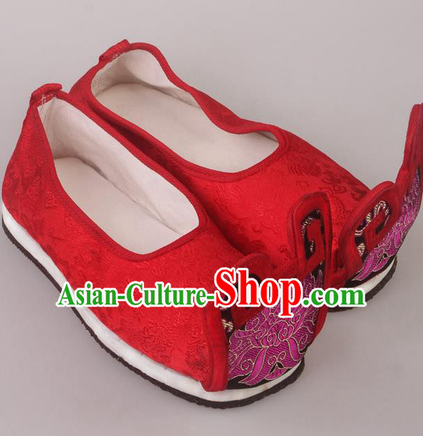 Traditional Chinese Beijing Opera Diva Wedding Embroidered Shoes Handmade Ancient Princess Blood Stained Shoes for Women