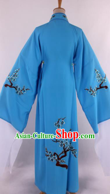 Traditional Chinese Shaoxing Opera Niche Embroidered Plum Blue Robe Ancient Scholar Nobility Childe Costume for Men