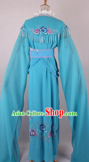 Professional Chinese Beijing Opera Diva Blue Dress Ancient Traditional Peking Opera Costume for Women