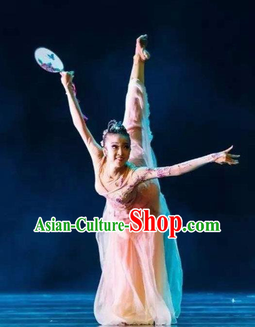 Traditional Chinese Classical Dance Hua Xi Qing Yu Costume Fan Dance Beautiful Dance Dress for Women