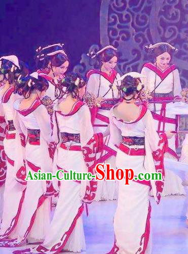 Traditional Chinese Classical Dance Confucius Costume Court Drama Stage Show Beautiful Dance White Dress for Women