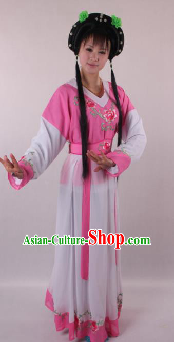 Professional Chinese Shaoxing Opera Servant Girl Pink Dress Ancient Traditional Peking Opera Young Lady Costume for Women