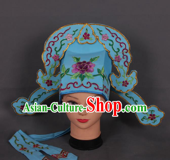 Traditional Chinese Shaoxing Opera Niche Blue Hat Ancient Gifted Scholar Hair Accessories Headwear for Men