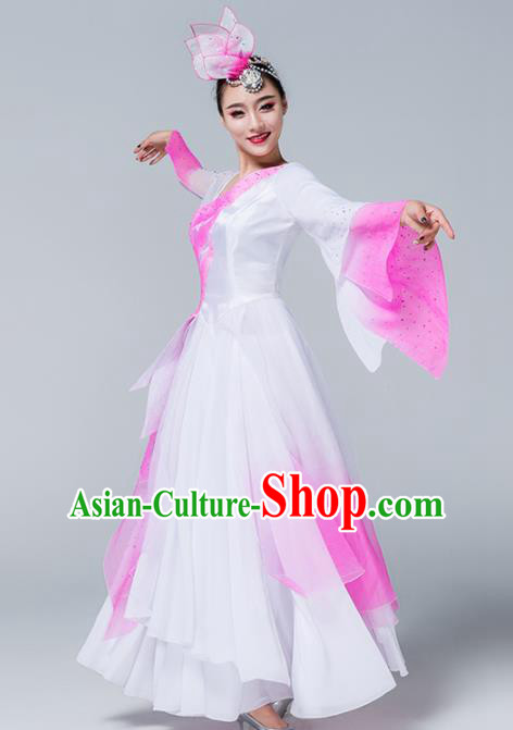 Traditional Chinese Spring Festival Gala Classical Dance Pink Dress Stage Show Umbrella Dance Costume for Women