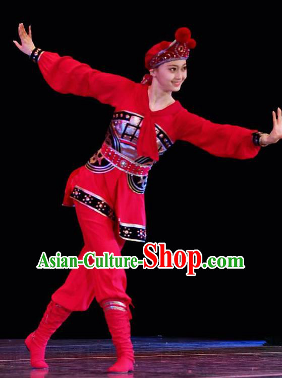 Traditional Chinese Classical Dance Mu Lan Gui Red Costume Stage Show Beautiful Dance Dress for Women