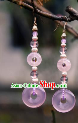 Chinese Ancient Princess Pink Ring Ear Accessories Traditional Hanfu Earrings for Women