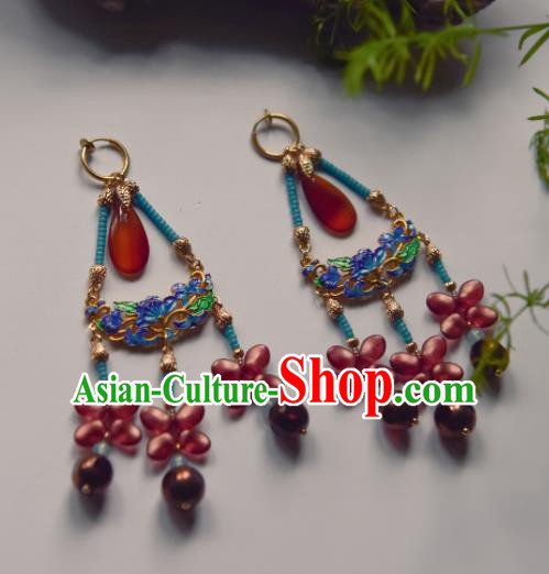 Chinese Ancient Princess Blueing Butterfly Ear Accessories Traditional Hanfu Earrings for Women