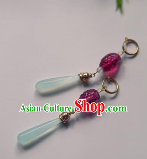Chinese Ancient Princess Purple Crystal Ear Accessories Traditional Hanfu Earrings for Women