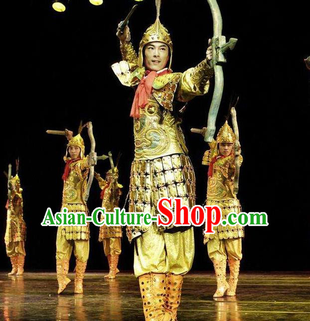 Traditional Chinese Classical Dance Tong Que Ji General Costume Group Dance Clothing for Men
