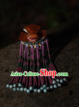 Chinese Ancient Princess Hair Accessories Pink Beads Tassel Hair Claw Traditional Hanfu Hairpins for Women