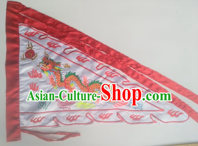 Chinese Traditional White Flag Dragon Boat Competition Embroidered Dragon Flag