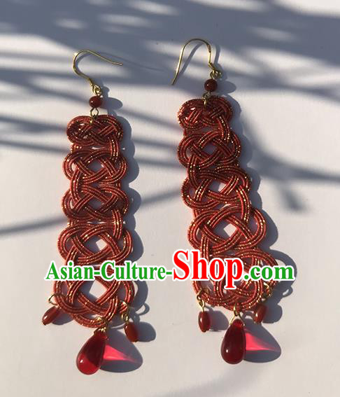 Japanese Ancient Red Thread Pearl Ear Accessories Traditional Kimono Earrings for Women