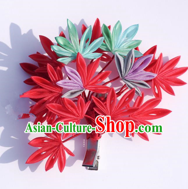 Japanese Geisha Kimono Red Maple Leaf Hair Claw Hairpins Traditional Yamato Hair Accessories for Women