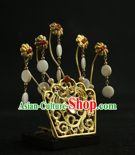 Chinese Ancient Princess Golden Hairpins Tassel Hair Crown Traditional Hanfu Hair Clip Hair Accessories for Women