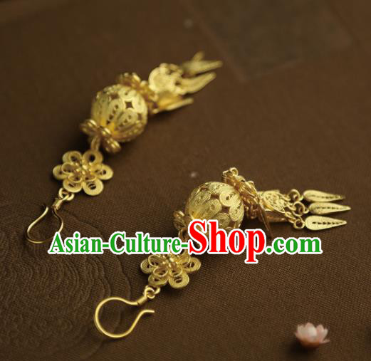 Chinese Ancient Court Golden Earrings Traditional Princess Hanfu Jewelry Accessories for Women