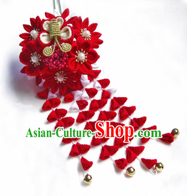 Japanese Geisha Kimono Red Wisteria Butterfly Tassel Hairpins Traditional Yamato Hair Accessories for Women