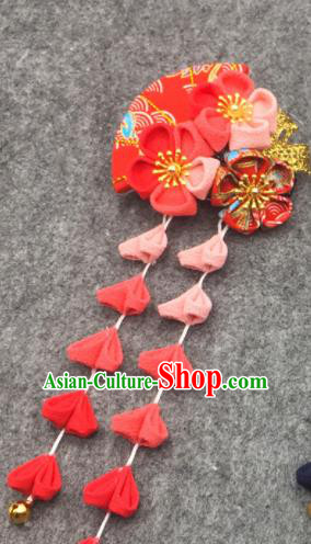 Japanese Geisha Oiran Kimono Red Sakura Tassel Hair Claw Hairpins Traditional Yamato Hair Accessories for Women