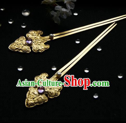Chinese Ancient Ming Dynasty Hairpins Golden Peony Hair Clip Traditional Hanfu Hair Accessories for Women
