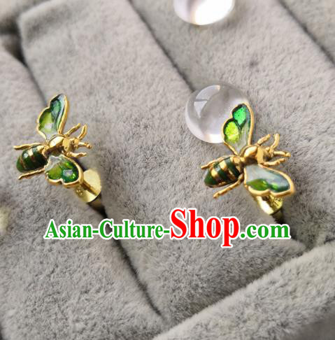 Chinese Ancient Court Enamel Bee Earrings Traditional Princess Hanfu Jewelry Accessories for Women