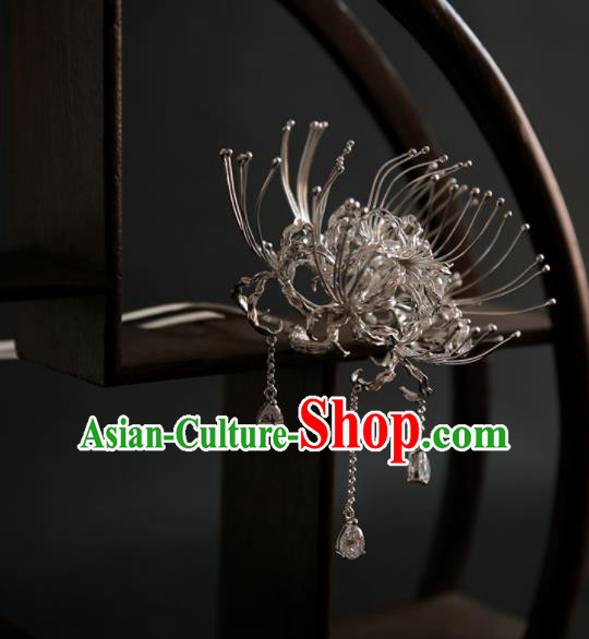 Chinese Ancient Ming Dynasty Sliver Manjusaka Tassel Hairpins Traditional Hanfu Hair Accessories for Women