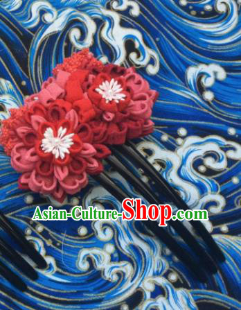 Japanese Geisha Courtesan Kimono Red Sakura Hairpins Traditional Yamato Hair Accessories for Women