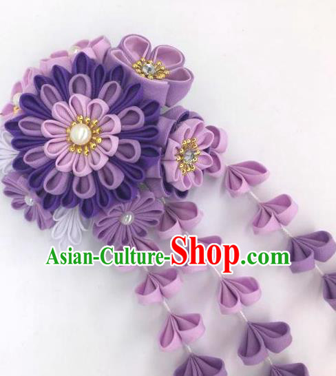 Japanese Geisha Courtesan Kimono Purple Peony Hair Claw Tassel Hairpins Traditional Yamato Hair Accessories for Women