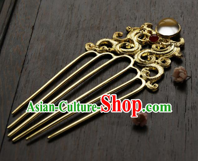 Chinese Ancient Tang Dynasty Queen Dragon Phoenix Hair Comb Golden Hairpins Traditional Hanfu Hair Accessories for Women