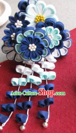 Japanese Geisha Courtesan Navy Flowers Hair Claw Hairpin Traditional Yamato Kimono Hair Accessories for Women