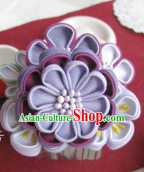 Japanese Geisha Courtesan Purple Flowers Hair Claw Hairpin Traditional Yamato Kimono Hair Accessories for Women